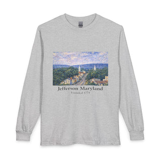 Jefferson, Maryland Scenic Long Sleeve T-Shirt — Vintage Town Landscape Design